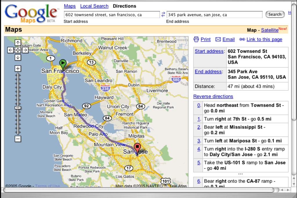 Google Maps em 2005