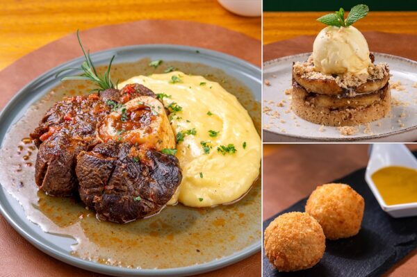 Purê de mandioca com ossobuco na redução de vinho tinto, Vila Rooftop - Now Boarding