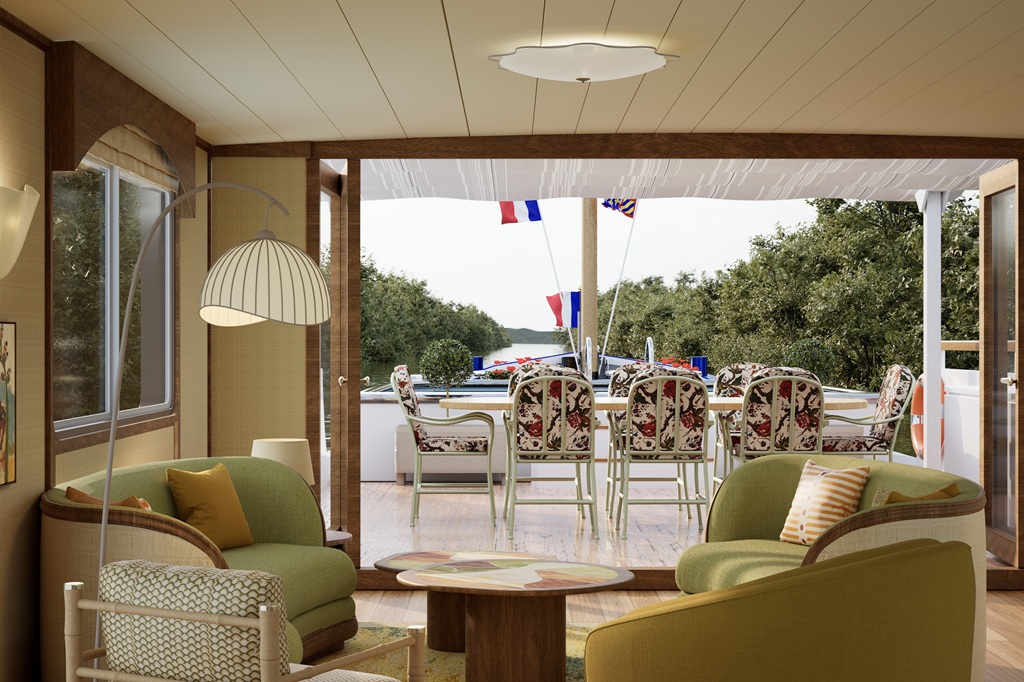 Living room, Marguerite, A Belmond Boat, Burgundy